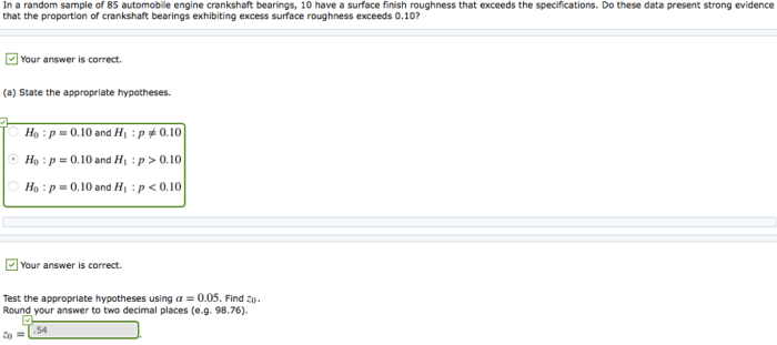 In a random sample of 85 automobile engine crankshaft bearings